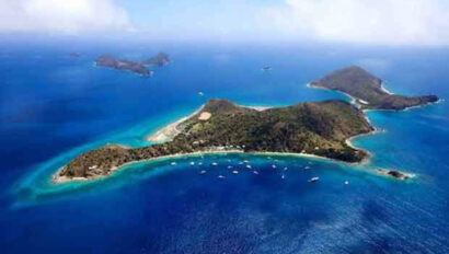An aerial view of a small island in the ocean.