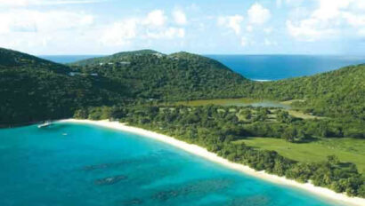 An aerial view of a beach in the gulf of st lucia.