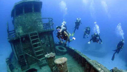 Scuba divers in the water.